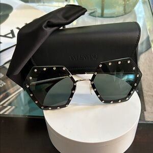 Valentino Hexagonal Black Studded Sunglasses